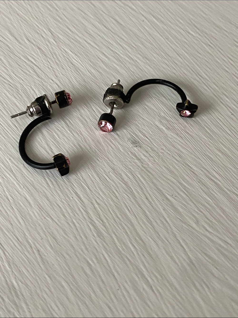 BaubleBar Black Pink Star Crystal Front-Back, Ear Jacket-Style Curve Earrings